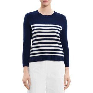 NEW Theory Striped Shrunken Crewneck Sweater DARK NAVY SIZE P(XS)/100%AUTHENTIC